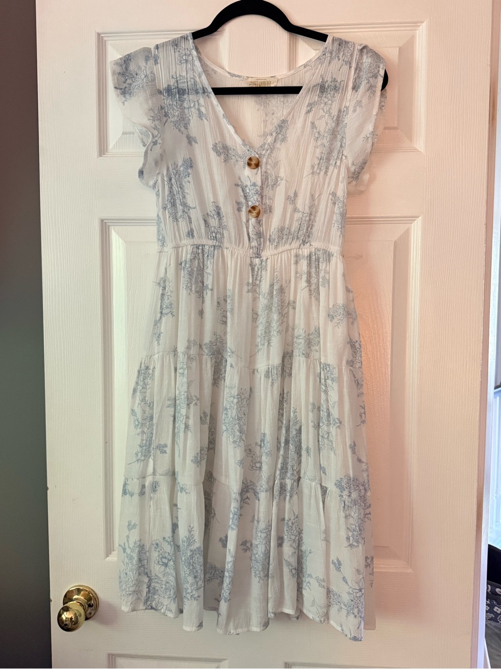 Sweet Wanderer Maternity White and Blue Dress with Liner